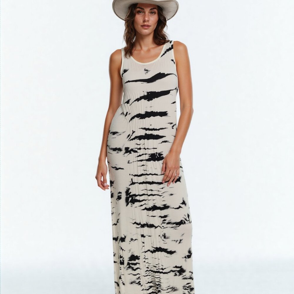 Women's American Twist Tank Dress Black & White Sz L Maxidress